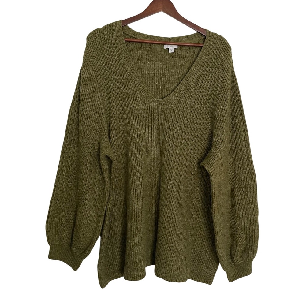 J.Jill Sweater 3X Olive Moss Green V Neck Balloon Sleeve Cotton Blend Plus Sized